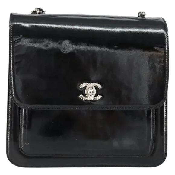 CHANEL Flap Chain Shoulder Bag Patent leather Black Silver CC Auth bs30494 - Picture 3 of 15